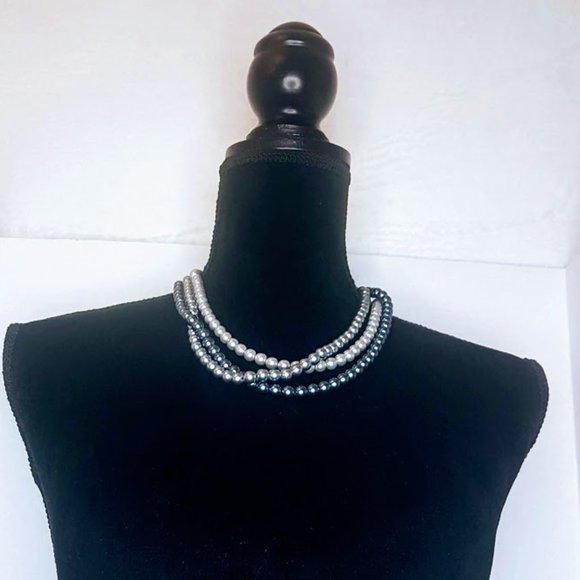 #J18 Tri-Color Pearl Fashion Necklace - Picture 1 of 9